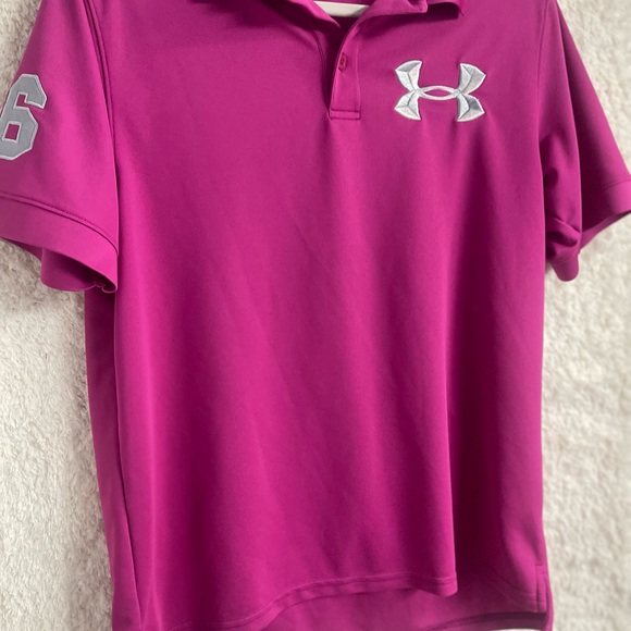 Under Armour pink button polo. Cool wear material. Size  medium. - Picture 5 of 8